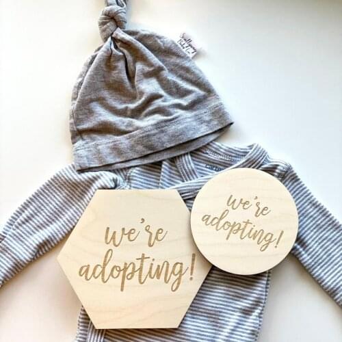 Wooden We're Adopting Sign,Hexagon Nursery photo booth props,Hospital Sign Birth Announcement,Baby name gift,New Born Gift