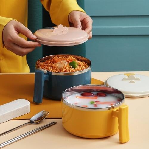 Double-Layer Thermal Lunch Box Stainless Steel Liner Instant Noodle Bowl Kitchen Ramen Fruit Salad Bowls Food Container With Lid