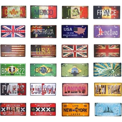 Country Flag License Plate Bar Wall Decoration Tin Sign Vintage Metal Sign Plate Coffee Cafe Wall Stickers Decor 15*30cm