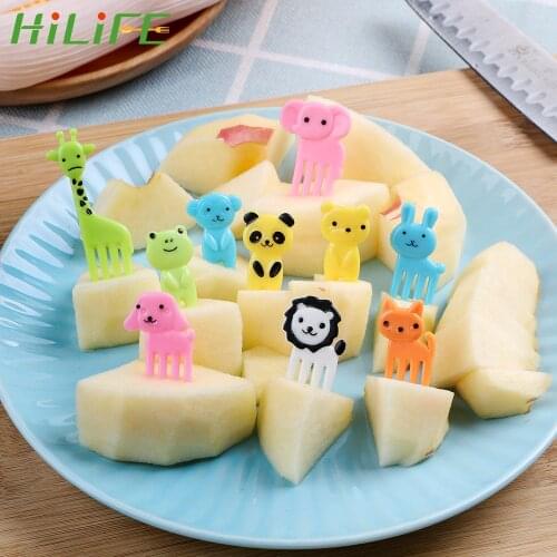 HILIFE Mini Cartoon Snack Cake Dessert Food Fork 10pcs/pack for Children Bento Lunches Toothpick Animal Farm Fruit Fork