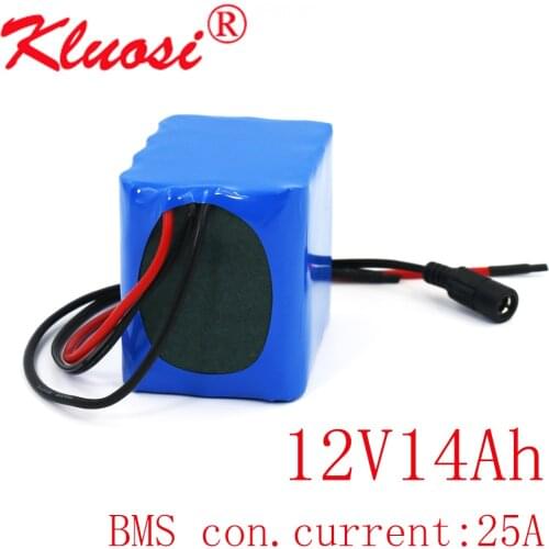 KLUOSI 12V 14Ah 3S4P Large Capacity 12.6V 12V Lithium Battery Pack with 25A BMS for LED Lamp Light Backup Power Electrical Tool