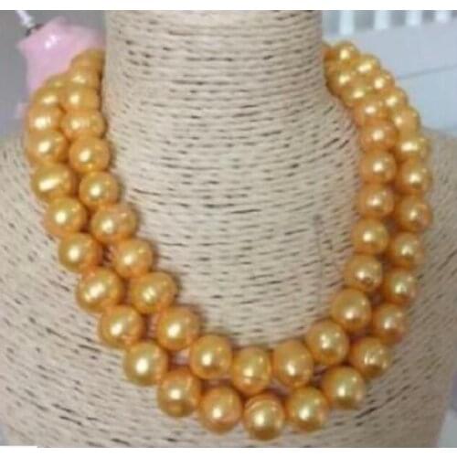 Beautiful AAA 11-12mm baroque gold pearl necklace 35"