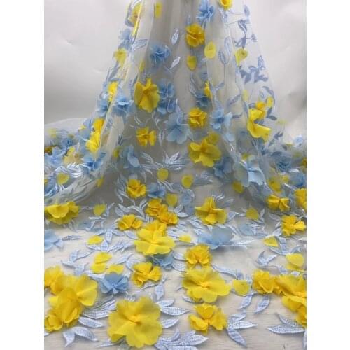 2021 Bridal Dress Africa Lace Fabric High Quality Mesh Embroidery Applique 3D Flower Tulle Nigerian French Lace Fabrics Material