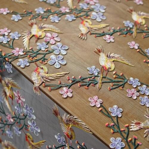 LASUI 1 yard DIY dress materials Black Net High-ranking Bird flower 3D embroidery soft mesh lace fabric