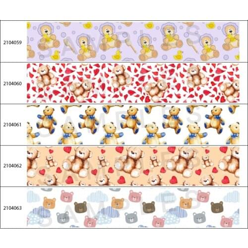 Bear Cartoon Printed Grosgrain Ribbon Brand Design Satin Tape Check Ribbons 10yards for Hair Bow Center Bag DIY Materials