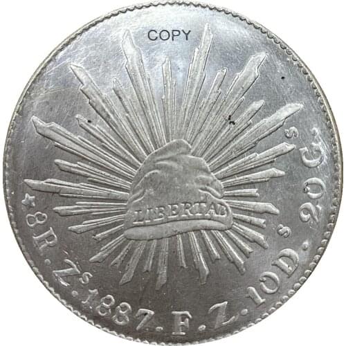 Mexico 8 Reales 1887 Go FR Plated Silver Copy Coin