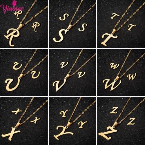 Fashion Stainless Steel 26 Letter A-Z Necklace Pendant Small Female European and American Minimalist High Jewelry 2020