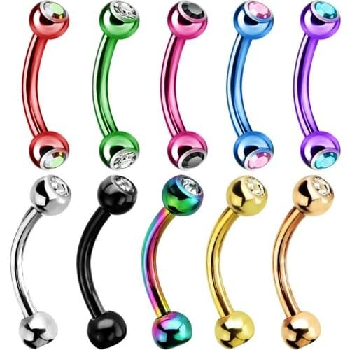 2/5/10PC Stainless Steel Crystal Eyebrow Piercing Lot Tongue Piercing Snake Eyes Bulk Eyebrow Ring Mixed Snake Bite Piercing Lot