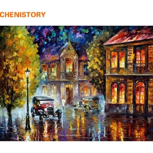 CHENISTORY Abstract By Car In The Rain Oil Painting By Numbers Acrylic Painting On Canvas Unique Gift Kits Coloring By Numbers