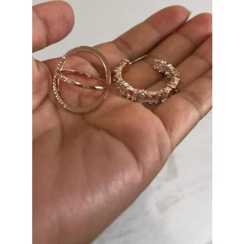 Cubic Zirconia Stone Rose Earring And Cross Ring Set