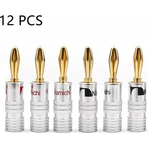 12pcs/6pair Nakamichi Banana Plug Straight Pre Amplifier 24K Gold Plated 4MM Connector Screw Lock Audio Jack Speaker Black Red