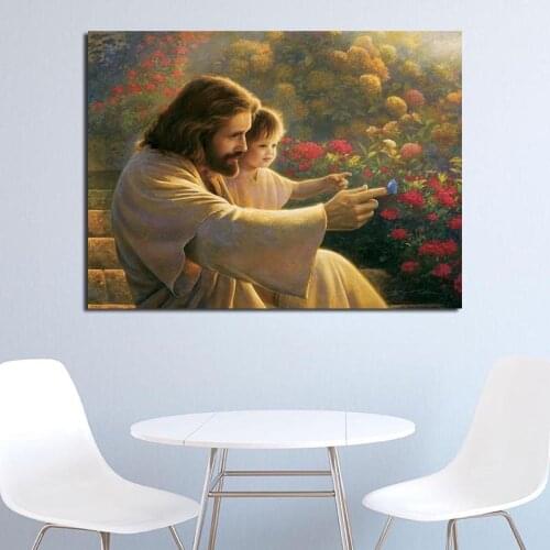 Jesus With Baby Smiling Christ Wall Art Canvas Poster And Print Canvas Painting Oil Decorative Picture Living Room Home Decor