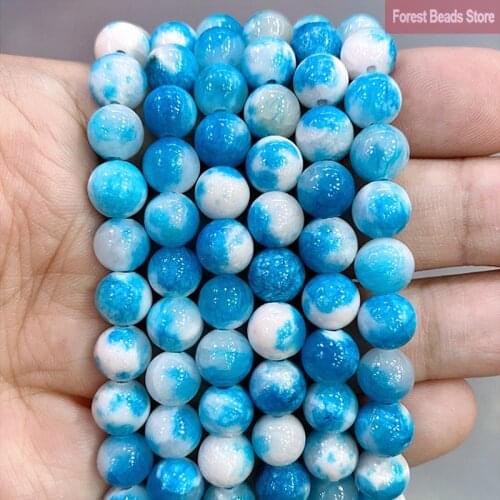 Natural Stone Smooth Lake Blue Persian Jades Round Beads for Jewelry Making DIY Necklace Bracelets Earrings 15'' 6/8/10/12mm