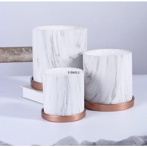 Nordic Ceramic Flower Pot Marbled Succulent Flower Pot with Tray Desktop Decoration Home Garden Decoration Plant Pots