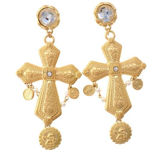 2021 New European And American Retro Earrings Goddess Golden Cross Drop-Shaped Spring And Summer Earrings Women