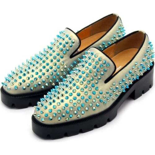 New men shoes slip on rivet loafers shoes for men Dream Color platform shoes genuine leather increase casual shoes