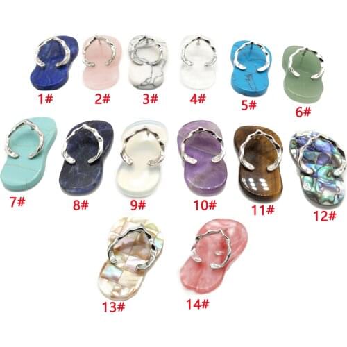 New Natural Stone Flip Flop Pendants Slipper Necklace Pendants DIY Necklace Flat Bead 14 Styles Fashion Necklace Pendant FSB1