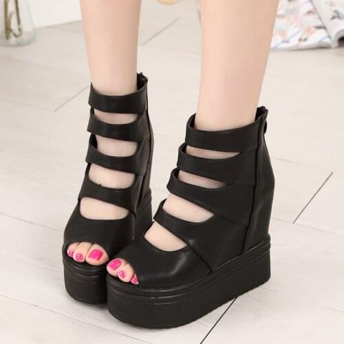 Europe and the United States new womens 13CM increased sandals fashion wild hollow fish mouth high heel sandals