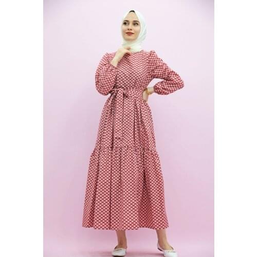 New Season Summer Trend Muslim Dress Flower Pattern Hijab Dress Burgundy