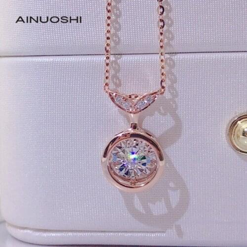 AINUOSHI 18K Gold Round Cut 0.055ct Real Diamond Cute Fish Dancing Pendant Necklace Women Jewelry Suitable for Daily Wear 18