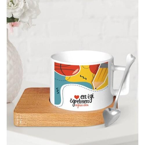 Personalized Best Teacher Wood Altlıklı Ceramic Fincan-5