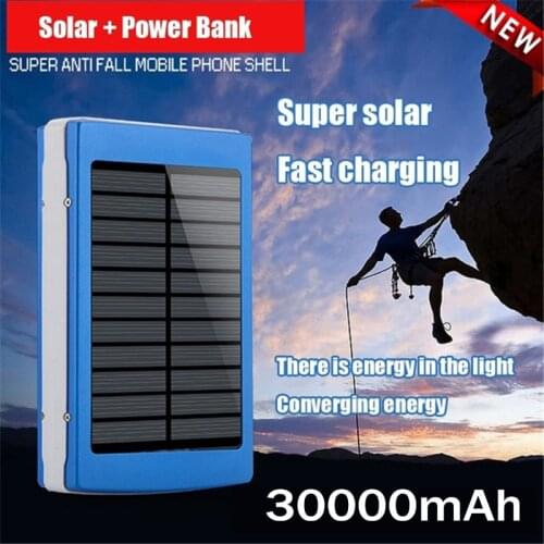 2021 Solar 30000mAh Fast Charger Power Bank Portable SOS LED Light External Battery Charging Suitable for Xiaomi Samsung Iphone