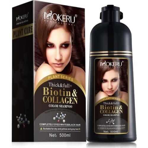 Mokeru 500ml Easy Using Long Lasting Natural Permanent Organic Color Dying Biotin Collagen Black Hair Dye Shampoo For Woman Gray