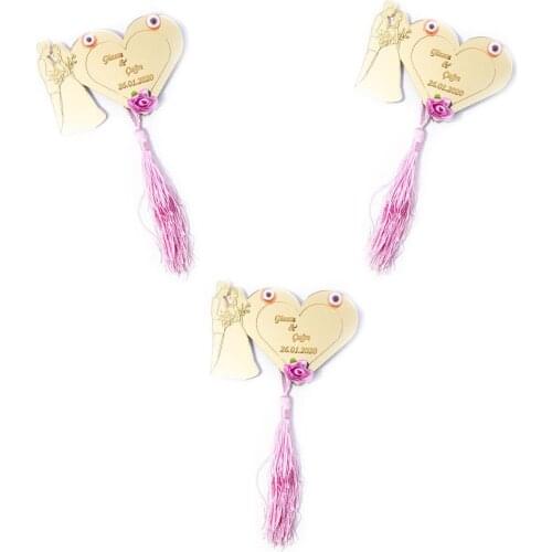 İsme Special Plexiglass Gold Magnet Nikah, Engagement, Wedding Souvenir-25 Pcs