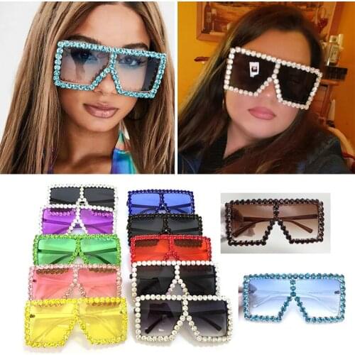 Crystal Oversized Trendy Sunglasses Square Shades Luxury Designer Bling Rhinestone Frame big sunglasses Wholesale Bluk Eyewear