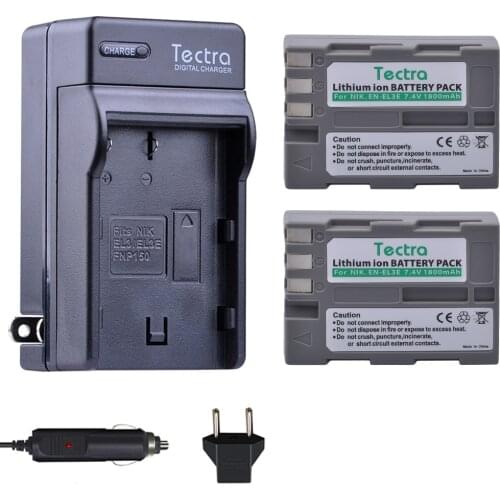 Tectra 2Pcs 1800mAh EN-EL3E Bateria and Digital Charger for Nikon D50 D70 D70s D80 D90 D100 D200 D300 D300S D700 MB-D10 MB-D80