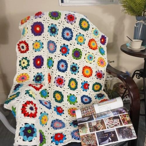 Handmade afghan crochet blanket cushion granny square Colourful Stereo Daisy Handmade Tablecloth Table runner