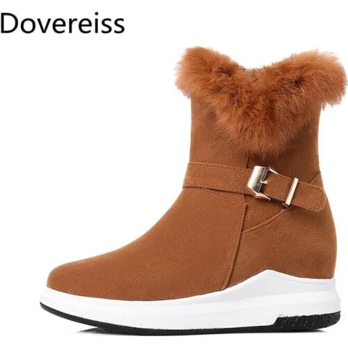 Dovereiss Fashion Womens Shoes Winter Sexy Zipper Elegant sexy Pointed toe Concise nude leather platform shoes Short boots