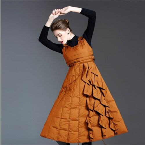 Female plus size white duck down long vest coat luxury brand winter Mid-length black caramel color clothes lady jacket coats