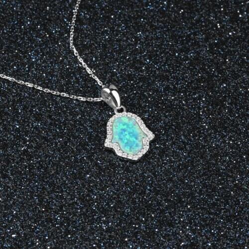 Fashion Necklace Jewelry Genuine 925 Sterling Silver Blue Opal Geometric Zircon Pendant Necklaces For Women Anniversary Jewelry