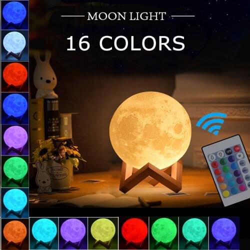 3D Printing Moon Lamp 16 Colors Night Light For Children Bedroom Home Remote Control USB 3D Lamp Sensor Light Led Night Light