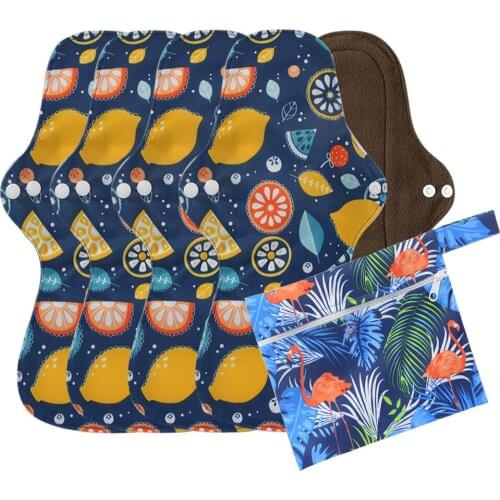 5pcs Cloth Pads Wet Bag Bamboo Charcoal Reusable Washable Eco-Friendly For Night Day Use Sanitary Napkin Menstrual Period