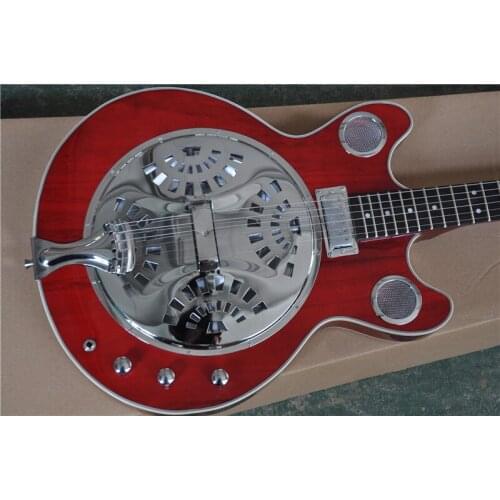 Custom 6 string guitar,semi hollow red wine guitar,Tri-cone guitar ,chrome hardware,maple wood body,chrome button