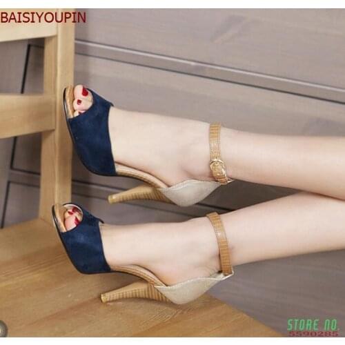 2018 The New Color Block Decoration Small Yards 32 33 Open Toe Sandals Sexy Plus Size 33 -43 Thin Heels High-heeled Women Shoes