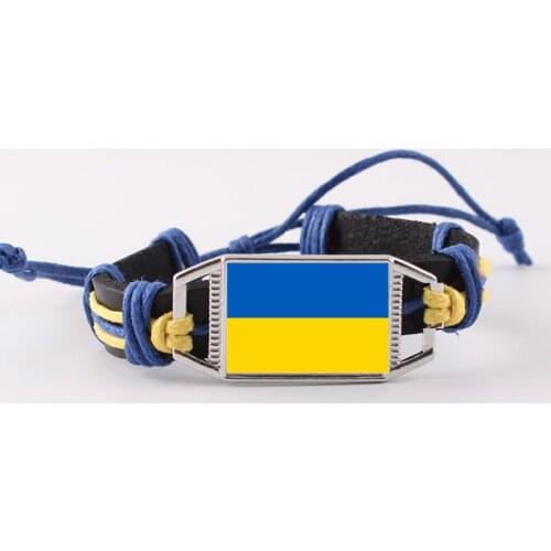 Ukraine Uruguay European Union Sweden Bosnia and herzegovi Flag Charms Genuine Leather Bracelet Bangles Hand Braided Bracelet