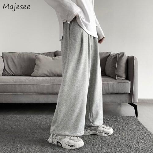 Sweatpants Men Drawstring Full Length Wide Leg Trousers Straight Autumn Male Pants Korean Style Baggy Chic All-match Harajuku