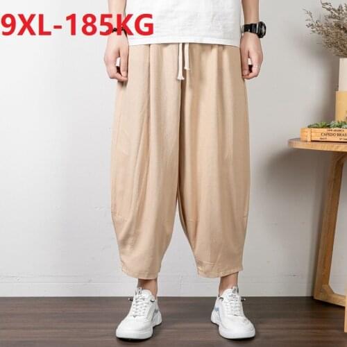 Summer spring ankle-length pants linen cotton large size 8XL 9XL Chinese style tang suit vintage homewear loose Harem pants gray