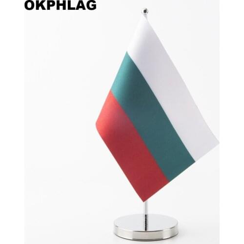 Bulgaria Table desk Flag with Silver Flagpole Base Country Banners 14*21CM for Office House Party KS-0032