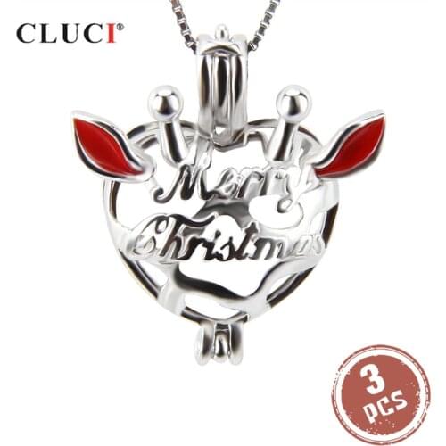 CLUCI 3pcs 925 Sterling Silver Love Shaped Pendant Women Christmas Gift Silver 925 Heart Pearl Locket Fine Jewelry SC165SB
