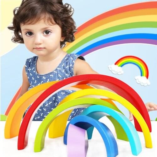 Wooden Multicolored Arch Rainbow Building Blocks Childrens Baby Jenga Creative Toys