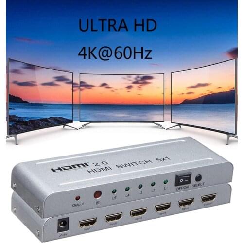 HDMI 2.0 Switch Box 5x1 HDMI Switcher Audio Video Converter 4K 60Hz 1080P 5 In 1 Out for PS3 PS4 HD Camera PC DVD To TV Monitor