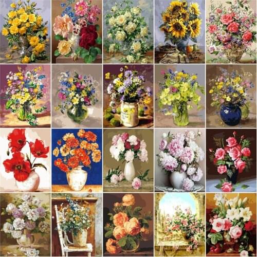 HUACAN Pictures By Numbers Flower In Vase Drawing On Canvas HandPainted Art DIY Gift Painting By Number Flower Kits Home Decor