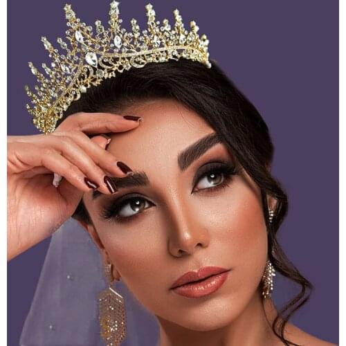 Wedding Crowns for Brides Queen Gold Crown Tiaras and Crowns for Women Rhinestone Wedding Bridal Tiara Headpieces Bride Headband
