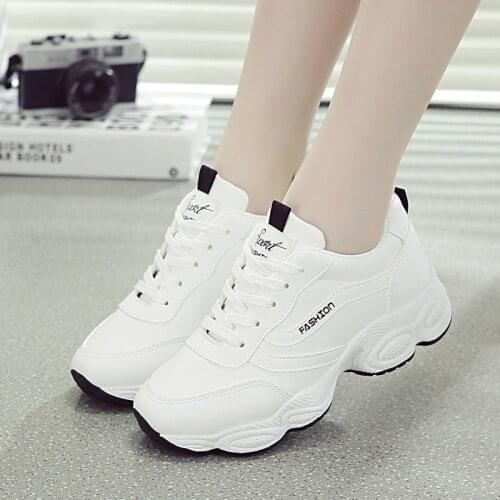 Ladies Platform Sneakers White Trainers Running Shoes Fashion Height Increasing Shoes Size 35-40 Harajuku Flat Thick Sole Women
