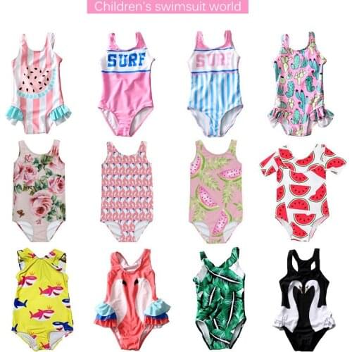 2021 New Baby Girls Swimsuit Summer Children One Piece Cute Print Sunscreen Holiday Beach Swimwear WT664