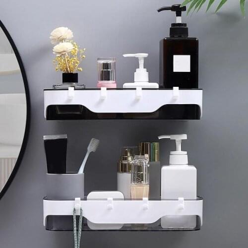 Punch-Free Wall-Mounted Storage Rack with Hooks Double-Layer Hook Racks Toilet Storage Racks For Kitchen Bathroom Accessories